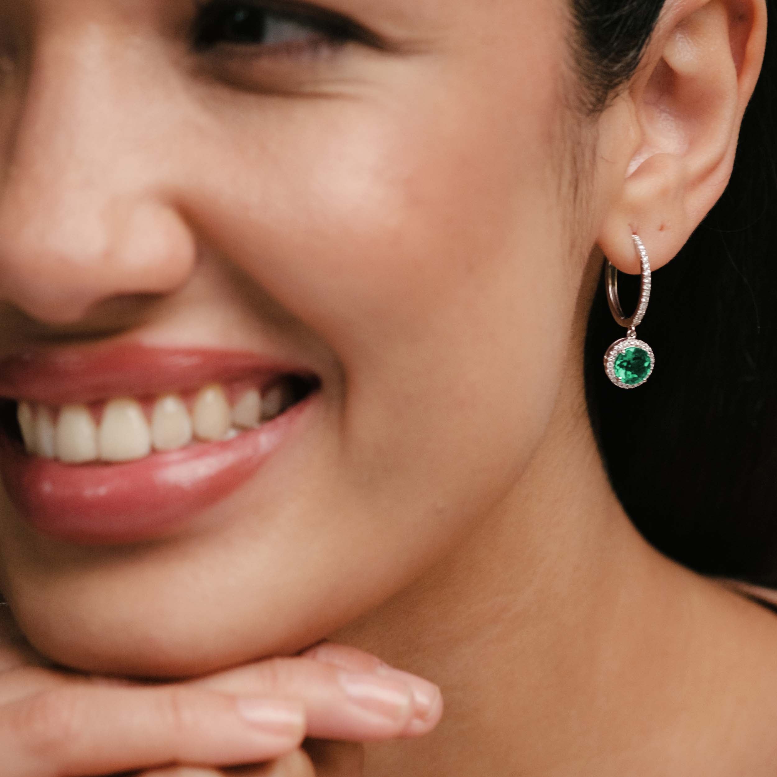 Astra 4.70ct Lab Emerald and Diamond Drop Halo Round Cut Earrings in Silver